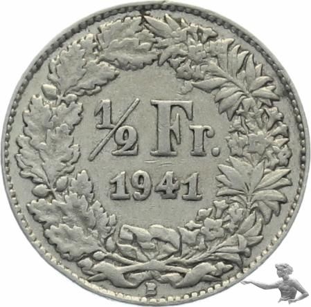 1/2 Franken 1941 B | Blatt zu viel über der Wertangabe